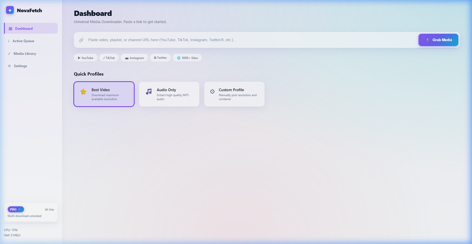 NovaFetch Desktop App Light Interface
